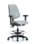 Vinyl Chair - Medium Bench Height with Medium Back, Seat Tilt, Adjustable Arms, Chrome Foot Ring, & Casters in Dove Trailblazer Vinyl VMBCH-MB-RG-T1-A1-CF-RC-8567