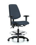 Vinyl Chair - Medium Bench Height with Medium Back, Seat Tilt, Adjustable Arms, Chrome Foot Ring, & Casters in Imperial Blue Trailblazer Vinyl VMBCH-MB-RG-T1-A1-CF-RC-8582