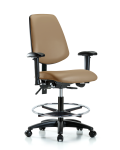 Vinyl Chair - Medium Bench Height with Medium Back, Seat Tilt, Adjustable Arms, Chrome Foot Ring, & Casters in Taupe Trailblazer Vinyl VMBCH-MB-RG-T1-A1-CF-RC-8584