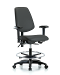 Vinyl Chair - Medium Bench Height with Medium Back, Seat Tilt, Adjustable Arms, Chrome Foot Ring, & Casters in Charcoal Trailblazer Vinyl VMBCH-MB-RG-T1-A1-CF-RC-8605