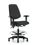 Vinyl Chair - Medium Bench Height with Medium Back, Seat Tilt, Adjustable Arms, Chrome Foot Ring, & Stationary Glides in Black Trailblazer Vinyl VMBCH-MB-RG-T1-A1-CF-RG-8540