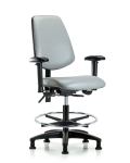 Vinyl Chair - Medium Bench Height with Medium Back, Seat Tilt, Adjustable Arms, Chrome Foot Ring, & Stationary Glides in Dove Trailblazer Vinyl VMBCH-MB-RG-T1-A1-CF-RG-8567