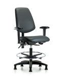 Vinyl Chair - Medium Bench Height with Medium Back, Seat Tilt, Adjustable Arms, Chrome Foot Ring, & Stationary Glides in Carbon Supernova Vinyl VMBCH-MB-RG-T1-A1-CF-RG-8823