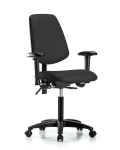 Vinyl Chair - Medium Bench Height with Medium Back, Seat Tilt, Adjustable Arms, & Casters in Black Trailblazer Vinyl VMBCH-MB-RG-T1-A1-NF-RC-8540