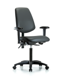 Vinyl Chair - Medium Bench Height with Medium Back, Seat Tilt, Adjustable Arms, & Casters in Carbon Supernova Vinyl VMBCH-MB-RG-T1-A1-NF-RC-8823