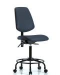 Vinyl Chair - Medium Bench Height with Round Tube Base, Medium Back, & Casters in Imperial Blue Trailblazer Vinyl VMBCH-MB-RT-T0-A0-RC-8582