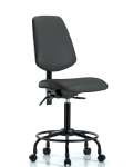 Vinyl Chair - Medium Bench Height with Round Tube Base, Medium Back, & Casters in Charcoal Trailblazer Vinyl VMBCH-MB-RT-T0-A0-RC-8605