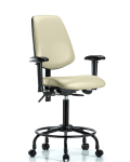 Vinyl Chair - Medium Bench Height with Round Tube Base, Medium Back, Adjustable Arms, & Casters in Adobe White Trailblazer Vinyl VMBCH-MB-RT-T0-A1-RC-8501