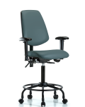 Vinyl Chair - Medium Bench Height with Round Tube Base, Medium Back, Adjustable Arms, & Casters in Colonial Blue Trailblazer Vinyl VMBCH-MB-RT-T0-A1-RC-8546