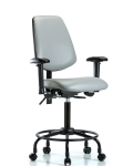 Vinyl Chair - Medium Bench Height with Round Tube Base, Medium Back, Adjustable Arms, & Casters in Dove Trailblazer Vinyl VMBCH-MB-RT-T0-A1-RC-8567