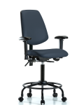 Vinyl Chair - Medium Bench Height with Round Tube Base, Medium Back, Adjustable Arms, & Casters in Imperial Blue Trailblazer Vinyl VMBCH-MB-RT-T0-A1-RC-8582