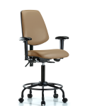 Vinyl Chair - Medium Bench Height with Round Tube Base, Medium Back, Adjustable Arms, & Casters in Taupe Trailblazer Vinyl VMBCH-MB-RT-T0-A1-RC-8584