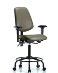 Vinyl Chair - Medium Bench Height with Round Tube Base, Medium Back, Adjustable Arms, & Casters in Taupe Supernova Vinyl VMBCH-MB-RT-T0-A1-RC-8809