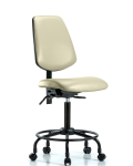 Vinyl Chair - Medium Bench Height with Round Tube Base, Medium Back, Seat Tilt, & Casters in Adobe White Trailblazer Vinyl VMBCH-MB-RT-T1-A0-RC-8501