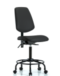 Vinyl Chair - Medium Bench Height with Round Tube Base, Medium Back, Seat Tilt, & Casters in Black Trailblazer Vinyl VMBCH-MB-RT-T1-A0-RC-8540
