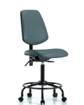 Vinyl Chair - Medium Bench Height with Round Tube Base, Medium Back, Seat Tilt, & Casters in Colonial Blue Trailblazer Vinyl VMBCH-MB-RT-T1-A0-RC-8546