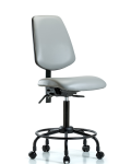 Vinyl Chair - Medium Bench Height with Round Tube Base, Medium Back, Seat Tilt, & Casters in Dove Trailblazer Vinyl VMBCH-MB-RT-T1-A0-RC-8567