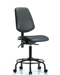 Vinyl Chair - Medium Bench Height with Round Tube Base, Medium Back, Seat Tilt, & Casters in Carbon Supernova Vinyl VMBCH-MB-RT-T1-A0-RC-8823