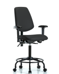 Vinyl Chair - Medium Bench Height with Round Tube Base, Medium Back, Seat Tilt, Adjustable Arms, & Casters in Black Trailblazer Vinyl VMBCH-MB-RT-T1-A1-RC-8540