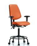 Vinyl Chair - Medium Bench Height with Round Tube Base, Medium Back, Seat Tilt, Adjustable Arms, & Casters in Orange Kist Trailblazer Vinyl VMBCH-MB-RT-T1-A1-RC-8613