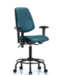 Vinyl Chair - Medium Bench Height with Round Tube Base, Medium Back, Seat Tilt, Adjustable Arms, & Casters in Marine Blue Supernova Vinyl VMBCH-MB-RT-T1-A1-RC-8801