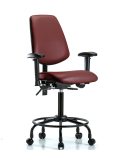 Vinyl Chair - Medium Bench Height with Round Tube Base, Medium Back, Seat Tilt, Adjustable Arms, & Casters in Borscht Supernova Vinyl VMBCH-MB-RT-T1-A1-RC-8815