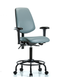 Vinyl Chair - Medium Bench Height with Round Tube Base, Medium Back, Seat Tilt, Adjustable Arms, & Casters in Storm Supernova Vinyl VMBCH-MB-RT-T1-A1-RC-8822