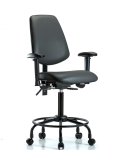 Vinyl Chair - Medium Bench Height with Round Tube Base, Medium Back, Seat Tilt, Adjustable Arms, & Casters in Carbon Supernova Vinyl VMBCH-MB-RT-T1-A1-RC-8823
