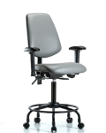 Vinyl Chair - Medium Bench Height with Round Tube Base, Medium Back, Seat Tilt, Adjustable Arms, & Casters in Sterling Supernova Vinyl VMBCH-MB-RT-T1-A1-RC-8840