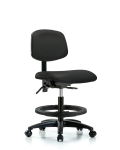Vinyl Chair - Medium Bench Height with Black Foot Ring & Casters in Black Trailblazer Vinyl VMBCH-RG-T0-A0-BF-RC-8540