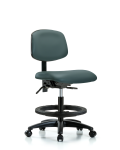 Vinyl Chair - Medium Bench Height with Black Foot Ring & Casters in Colonial Blue Trailblazer Vinyl VMBCH-RG-T0-A0-BF-RC-8546