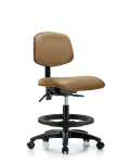 Vinyl Chair - Medium Bench Height with Black Foot Ring & Casters in Taupe Trailblazer Vinyl VMBCH-RG-T0-A0-BF-RC-8584