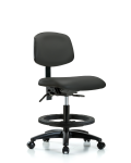 Vinyl Chair - Medium Bench Height with Black Foot Ring & Casters in Charcoal Trailblazer Vinyl VMBCH-RG-T0-A0-BF-RC-8605