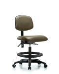 Vinyl Chair - Medium Bench Height with Black Foot Ring & Casters in Taupe Supernova Vinyl VMBCH-RG-T0-A0-BF-RC-8809