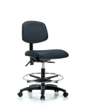 Vinyl Chair - Medium Bench Height with Chrome Foot Ring & Casters in Imperial Blue Trailblazer Vinyl VMBCH-RG-T0-A0-CF-RC-8582