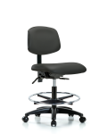 Vinyl Chair - Medium Bench Height with Chrome Foot Ring & Casters in Charcoal Trailblazer Vinyl VMBCH-RG-T0-A0-CF-RC-8605