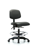 Vinyl Chair - Medium Bench Height with Chrome Foot Ring & Casters in Carbon Supernova Vinyl VMBCH-RG-T0-A0-CF-RC-8823