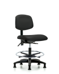 Vinyl Chair - Medium Bench Height with Chrome Foot Ring & Stationary Glides in Black Trailblazer Vinyl VMBCH-RG-T0-A0-CF-RG-8540