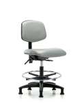 Vinyl Chair - Medium Bench Height with Chrome Foot Ring & Stationary Glides in Dove Trailblazer Vinyl VMBCH-RG-T0-A0-CF-RG-8567