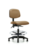 Vinyl Chair - Medium Bench Height with Chrome Foot Ring & Stationary Glides in Taupe Trailblazer Vinyl VMBCH-RG-T0-A0-CF-RG-8584
