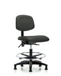 Vinyl Chair - Medium Bench Height with Chrome Foot Ring & Stationary Glides in Charcoal Trailblazer Vinyl VMBCH-RG-T0-A0-CF-RG-8605