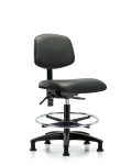 Vinyl Chair - Medium Bench Height with Chrome Foot Ring & Stationary Glides in Carbon Supernova Vinyl VMBCH-RG-T0-A0-CF-RG-8823