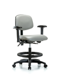 Vinyl Chair - Medium Bench Height with Adjustable Arms, Black Foot Ring, & Casters in Dove Trailblazer Vinyl VMBCH-RG-T0-A1-BF-RC-8567