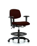Vinyl Chair - Medium Bench Height with Adjustable Arms, Black Foot Ring, & Casters in Burgundy Trailblazer Vinyl VMBCH-RG-T0-A1-BF-RC-8569