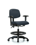 Vinyl Chair - Medium Bench Height with Adjustable Arms, Black Foot Ring, & Casters in Imperial Blue Trailblazer Vinyl VMBCH-RG-T0-A1-BF-RC-8582