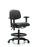 Vinyl Chair - Medium Bench Height with Adjustable Arms, Black Foot Ring, & Casters in Carbon Supernova Vinyl VMBCH-RG-T0-A1-BF-RC-8823