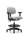 Vinyl Chair - Medium Bench Height with Adjustable Arms, Black Foot Ring, & Stationary Glides in Dove Trailblazer Vinyl VMBCH-RG-T0-A1-BF-RG-8567
