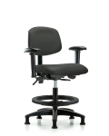Vinyl Chair - Medium Bench Height with Adjustable Arms, Black Foot Ring, & Stationary Glides in Charcoal Trailblazer Vinyl VMBCH-RG-T0-A1-BF-RG-8605