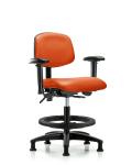 Vinyl Chair - Medium Bench Height with Adjustable Arms, Black Foot Ring, & Stationary Glides in Orange Kist Trailblazer Vinyl VMBCH-RG-T0-A1-BF-RG-8613