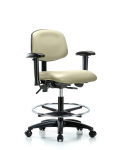 Vinyl Chair - Medium Bench Height with Adjustable Arms, Chrome Foot Ring, & Casters in Adobe White Trailblazer Vinyl VMBCH-RG-T0-A1-CF-RC-8501